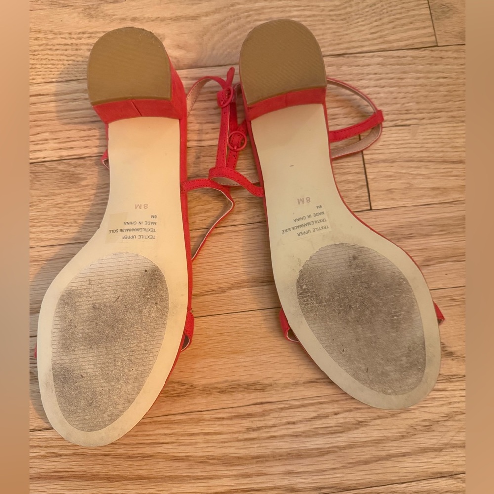 LOFT Thin Strap Low Block Heel Red Suede Sandals - Sz 8 - Picture 3 of 4